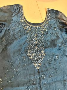 Embellished Teal Kurta with Dupatta