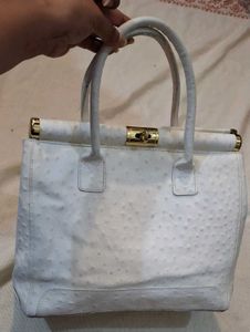 White Ostrich Embossed Handbag
