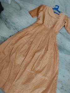Peach Printed Anarkali Gown