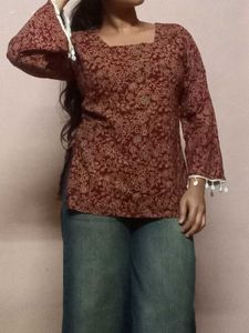 Maroon Printed Kurta with Shells