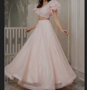Elegant Pink Ruffled Sleeve Lehenga