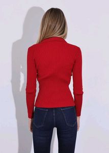 Chic Red Cable Knit Cardigan