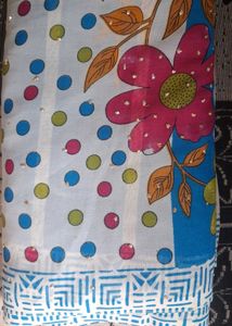 Blue Striped Saree with Floral Print