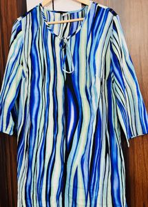 Blue Striped Tie-Neck Top