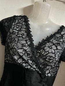Black Lace &amp; Satin V-Neck Top