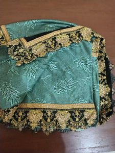 Elegant Black &amp; Mint Green Embroidered Saree