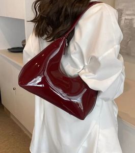 Glossy Red Maroon Hobo Shoulder Bag