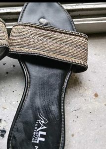 Stylish Black Embellished Flat Sandals