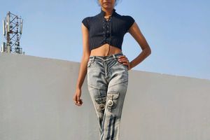 Black Lace-Up Crop Top