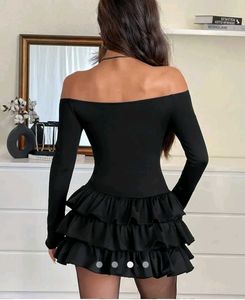 Black Off-Shoulder Ruffled Mini Dress