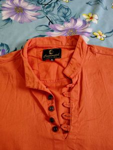 Men's Orange Mandarin Collar Kurta Shirt