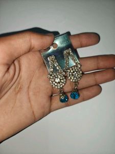 Sparkling Drop Earrings with Blue Accents