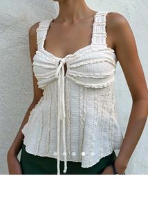 Cream Textured Tie-Front Top