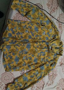 Yellow Floral Print Button-Up Shirt