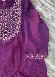 Purple Silk Kurta Set with Embroidery