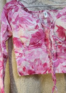 Chic Floral Print Long Sleeve Crop Top
