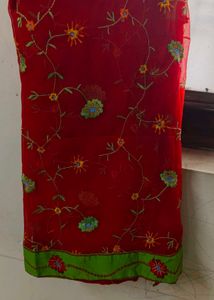 Red Embroidered dupatta