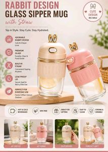 Cute Rabbit Design Glass Sipper Mug