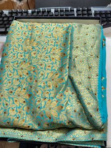 Stunning Teal & Gold Embellished Saree