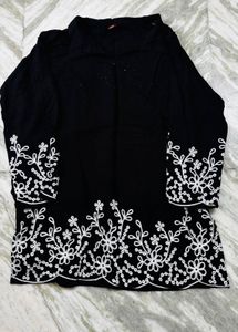 Elegant Black cord Set with White Embroidery