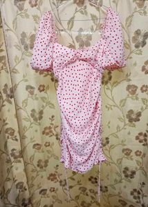 Cute Pink Polka Dot Ruched Dress