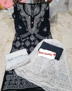 Black Embroidered Chikenkari Kurta With Sharara❣️❣