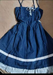 Denim Dress with Lace-Up Front