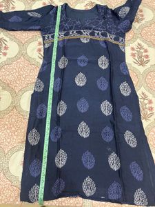 Navy Blue Printed Chanderi kurta