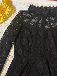 Black Party Lace Mock Neck Dress