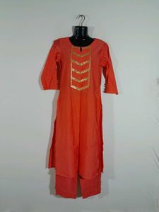 Coral Embroidered Kurta Set For Women's