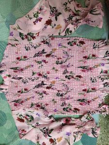 Pink Floral Smocked Crop Top in 30-32 size