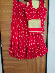 Red Bandhani Print Lehenga Choli Set
