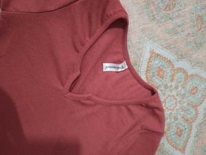 combo+++2 tops ....Stylish Maroon Ribbed Cut-Out T