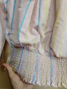 Smocked Off-Shoulder Striped Top