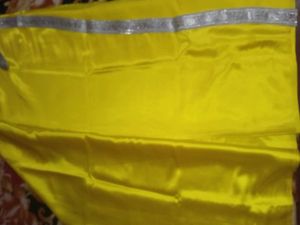 Vibrant Yellow Dress Material with Silver Border