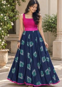 Navy Blue Flary Ethnic Skirt/ Chania