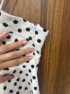 Zara Strappy Denim Corduroy Polka Dot Mini Dress