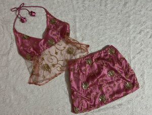 Desi backless kurti with miniskirt