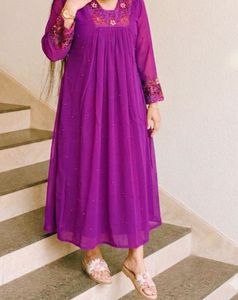 Purple embroidery A line dress