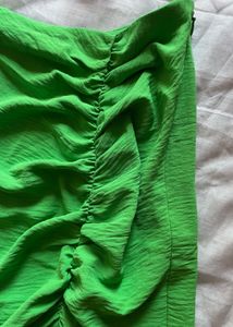 Lime Green Ruched Midi Skirt