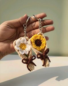 Combo 3 Crocheted Flower Bouquet Keychain Set