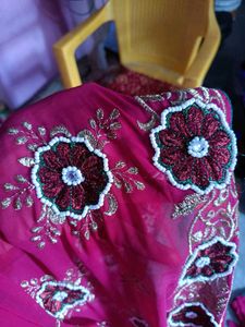 Beautiful heavy Embroidered Pink Saree &amp; blouse