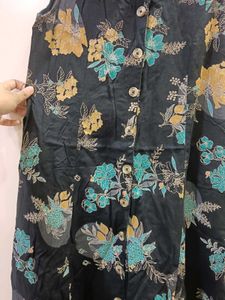 Floral Sleeveless Long Shirt  Dress Like One Piece