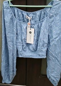 Blue Polka Dot Puff Sleeve Top