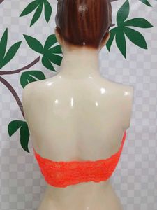 (100)Neon Orange Lace Bandeau Top