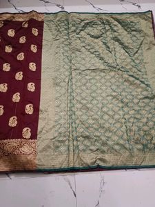 Elegant Maroon &amp; Gold Brocade Fabric