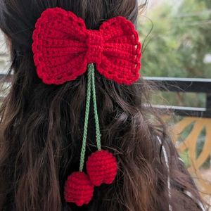 Handmade Cherry Bow Hair Clip