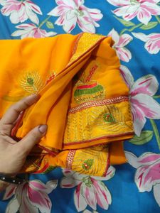 Vibrant Yellow Embroidered Saree