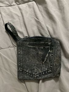 vintage Denim bag charm with Zipper and Loop