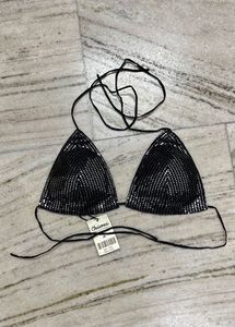 Sparkly Black Halter Bikini Top